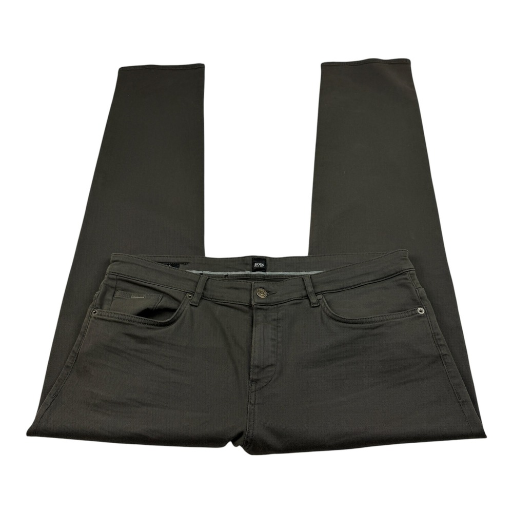 BOSS Hugo Boss Delaware3-1 Slim Fit Candiani Denim Pants Olive Green Mens 38x32